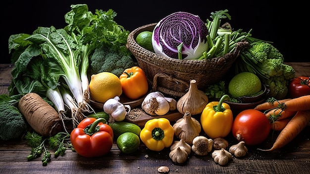 Ingredientes de cozinha de alimentos veganos vegetarianos de inverno IA gerativa