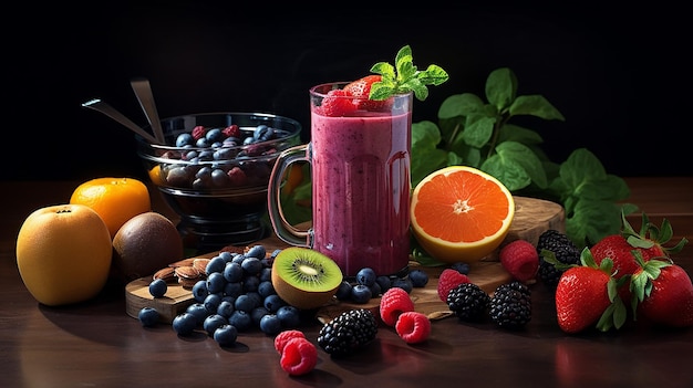 Ingredientes de frutas para misturar smoothies generative ai