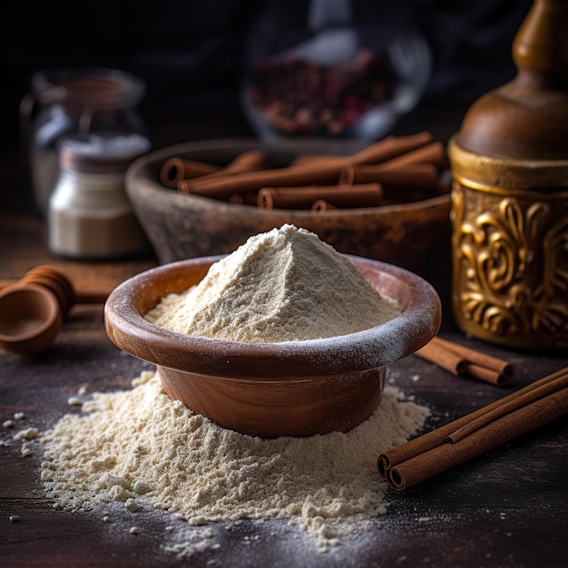 Ingredientes de panificação colocados na mesa