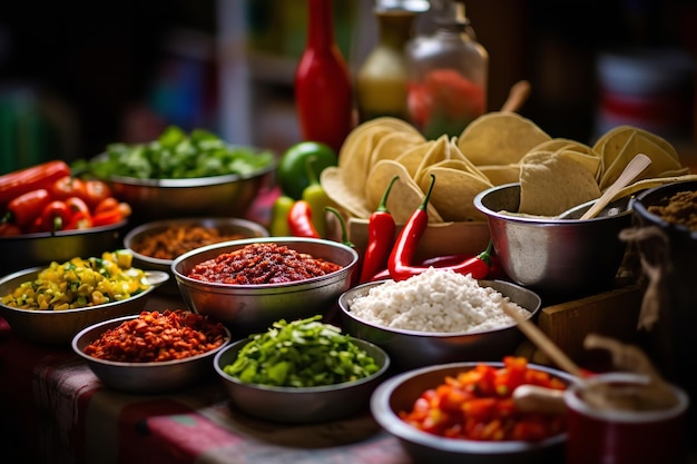 Ingredientes de taco em um mercado mexicano
