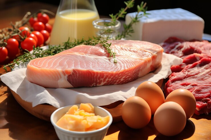 Ingredientes frescos de cerdo y huevos