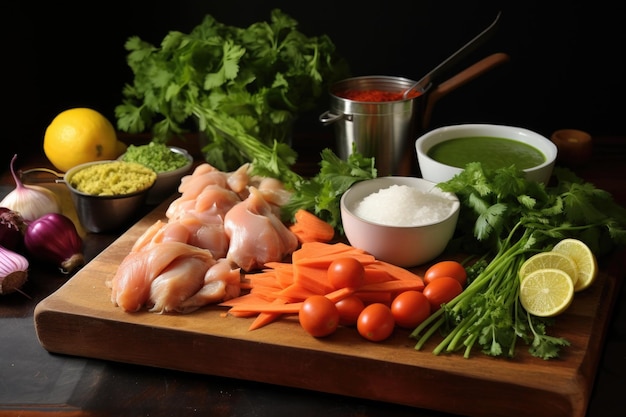 Ingredientes frescos para frango com manteiga a bordo