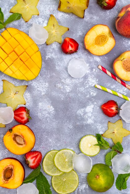 Ingredientes para frutas bebidas de verano.