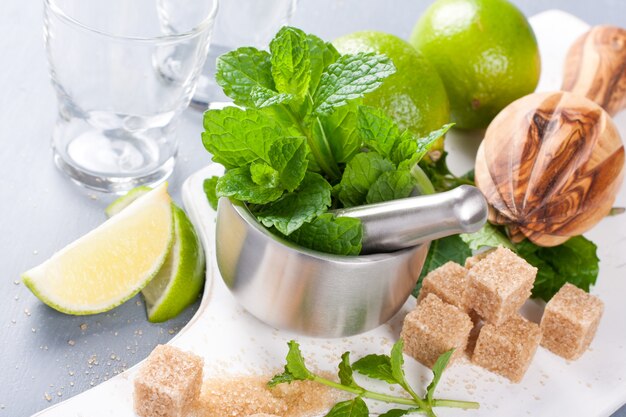 Ingredientes para hacer mojitos.