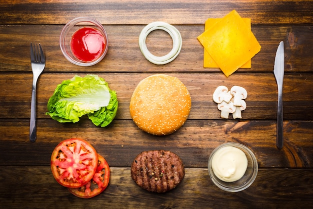 Foto ingredientes para hamburguesas listas para comer