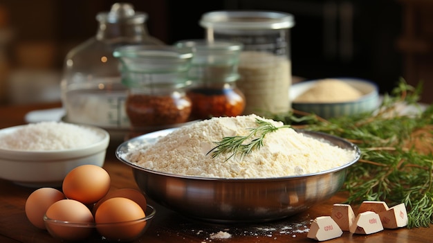 ingredientes para hornear en una mesa de madera