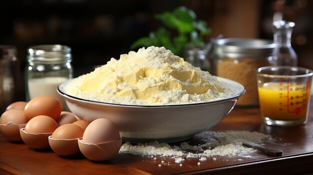 ingredientes para hornear en una mesa de madera