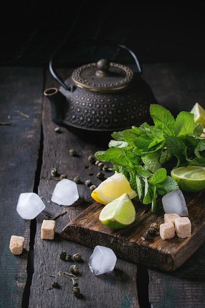 Ingredientes para chá verde gelado