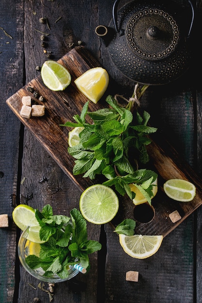 Ingredientes para chá verde gelado