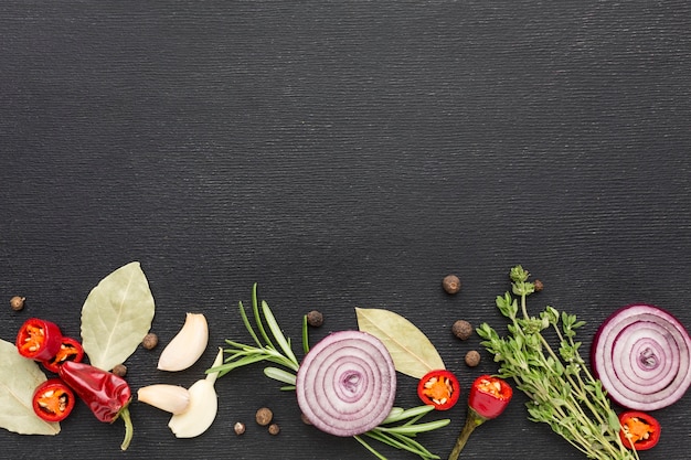 Foto ingredientes para cozinhar no espaço da cópia