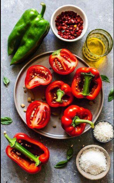 ingredientes para encher pimentas alimentos veganos saudáveis para todas as férias da família ou convidados