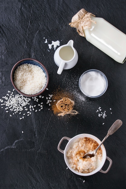 Ingredientes para fazer pudim de arroz