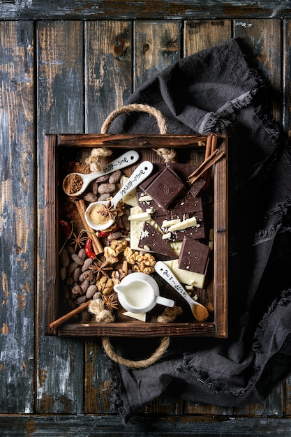 Ingredientes para o chocolate quente