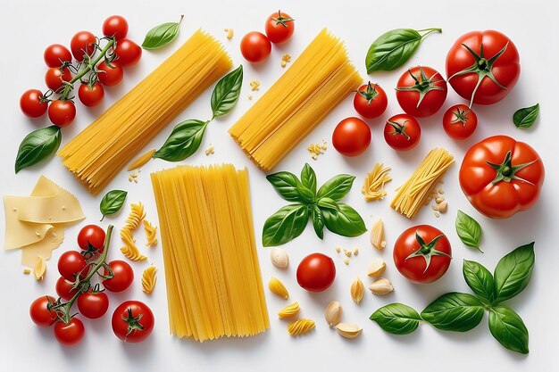 Ingredientes para pasta italiana aislados en blanco