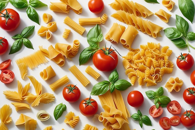 Ingredientes para pasta italiana aislados en blanco
