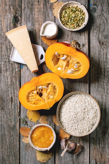 Foto ingredientes para risotto de calabaza