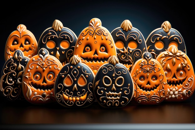 Ingwerkekse in Form einer Kürbiskopflampe für die Halloween-Feiertage Süßigkeiten für Kinder
