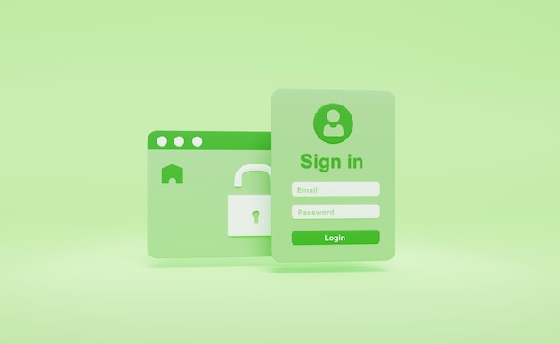 Foto inicie sesión e inicie sesión en la ilustración de renderizado 3d