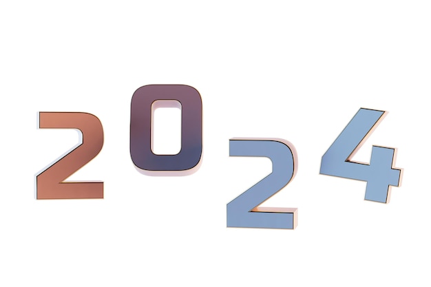 El inicio de 2024 La inscripción 2024 en un render 3D de fondo blanco transparente