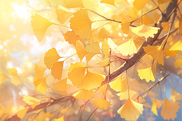 Início do outono termos solares temporada de outono dourado ginkgo deixa ilustração de equinócio de outono