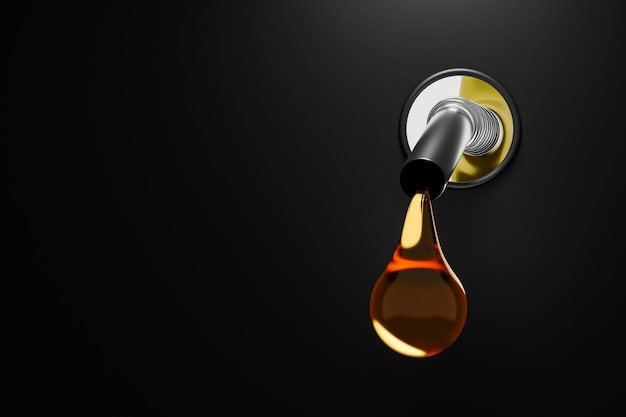 Injetor de gasolina dourado para abastecimento de óleo ou combustível puro no fundo do tanque de diesel. Renderização 3D.