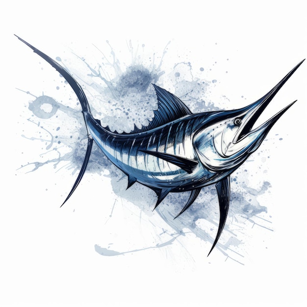 Inkstyle-Schwertfisch-Illustration mit weißem Hintergrund