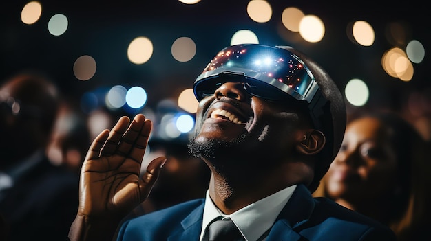 Inmersión en realidad virtual Una persona participando en varias actividades interiores con gafas proyectadas