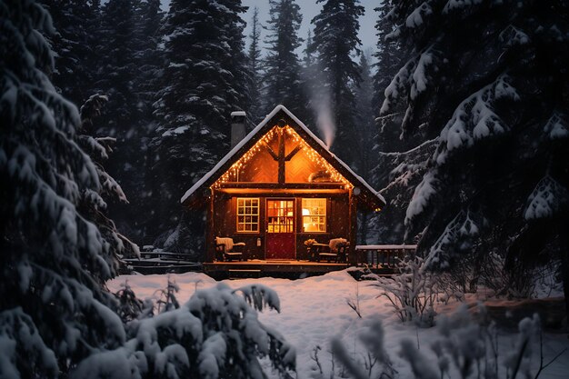 Inmitten eines Schneesturms erwacht eine einsame Hütte im Wald mit Wärme und flackerndem Kerzenlicht zum Leben