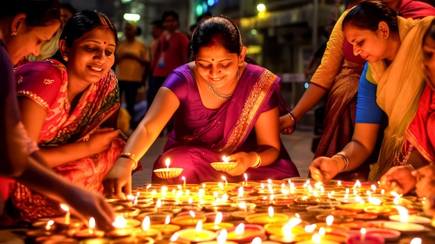 Foto inmitten farbenfroher feierlichkeiten feiern die menschen diwali freudig