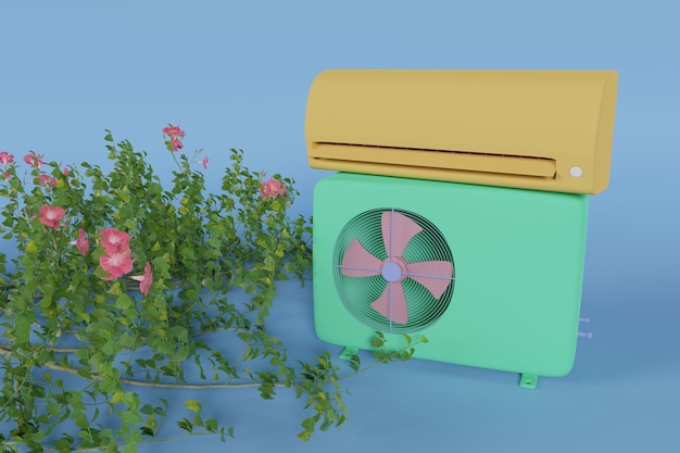 Innen- und Außenklimagerät mit Blumen 3d