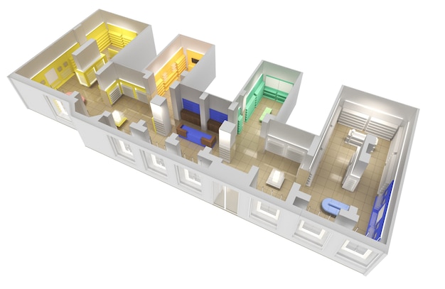 Innenansicht des Einkaufszentrums 3D-Darstellung