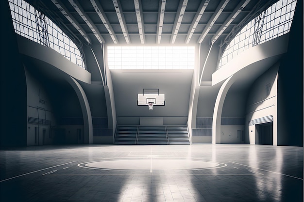 Innenansicht eines beleuchteten Basketballstadions für ein Spiel, das durch ein neuronales Netzwerk erzeugt wurde