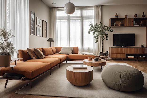 Innenarchitektur der modernen skandinavischen Wohnung Wohnzimmer 3D-Rendering