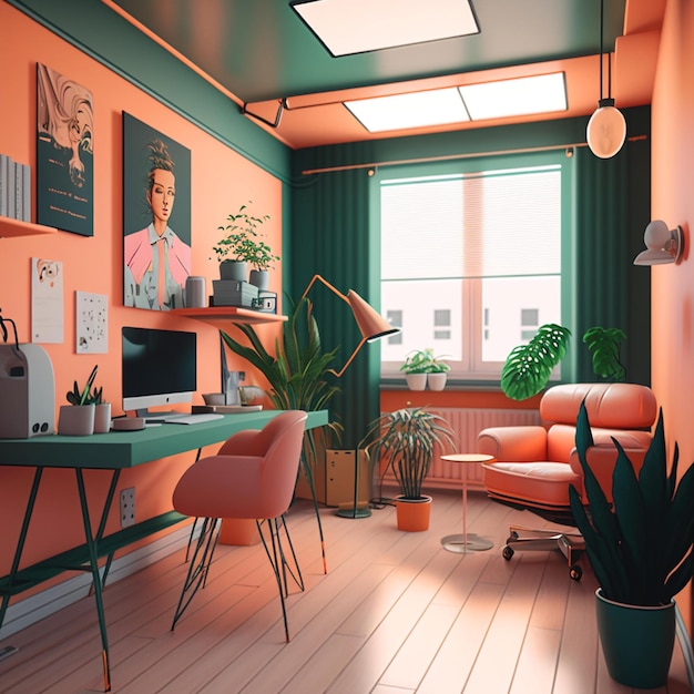 Innenarchitektur des Lofi-Wohnzimmers mit Fenster im Anime-Look