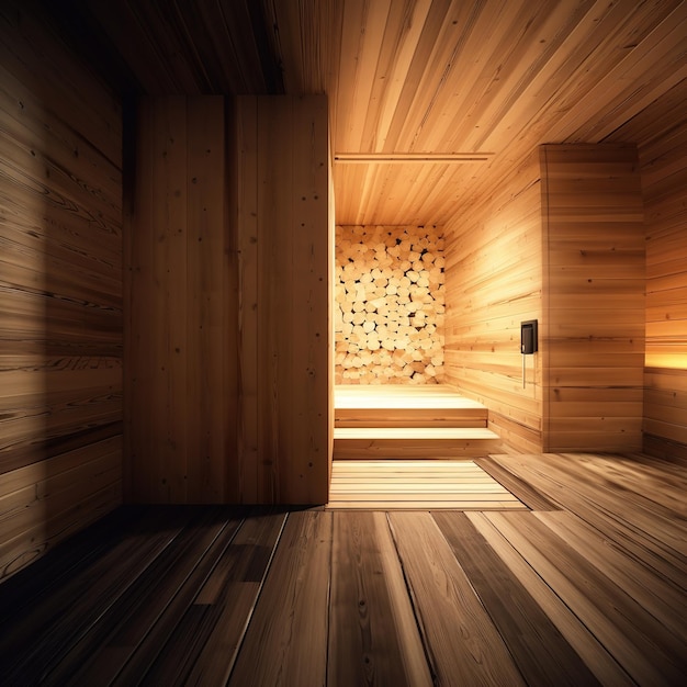 Foto innenarchitektur einer minimalistischen holzbefeuerten sauna