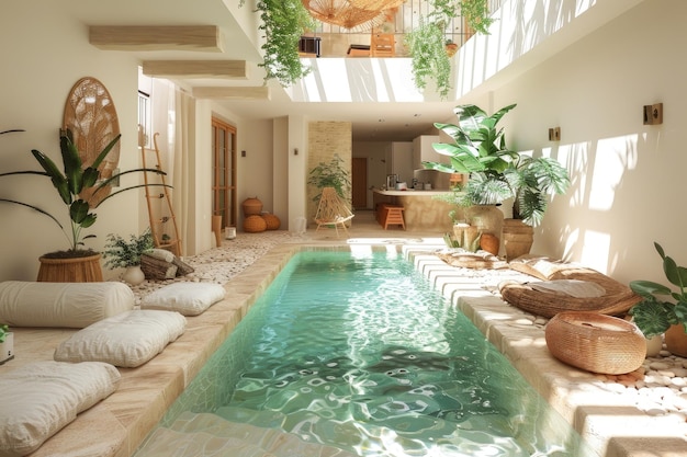 Innenarchitektur eines modernen Halb-Indoor-Pools Inspirationsideen professionelle Fotografie