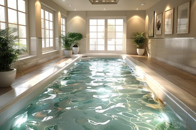 Innenarchitektur eines modernen Halb-Indoor-Pools Inspirationsideen professionelle Fotografie