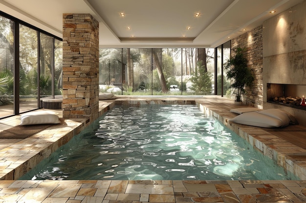 Innenarchitektur eines modernen Halb-Indoor-Pools Inspirationsideen professionelle Fotografie