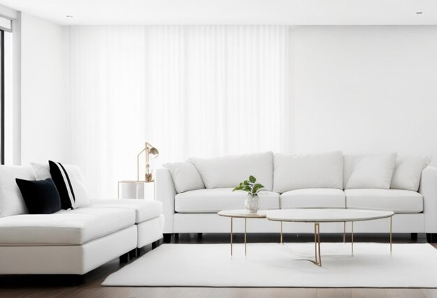 Foto innenarchitektur eines modernen, luxuriösen und geräumigen wohnzimmers mit einer bequemen weißen couch