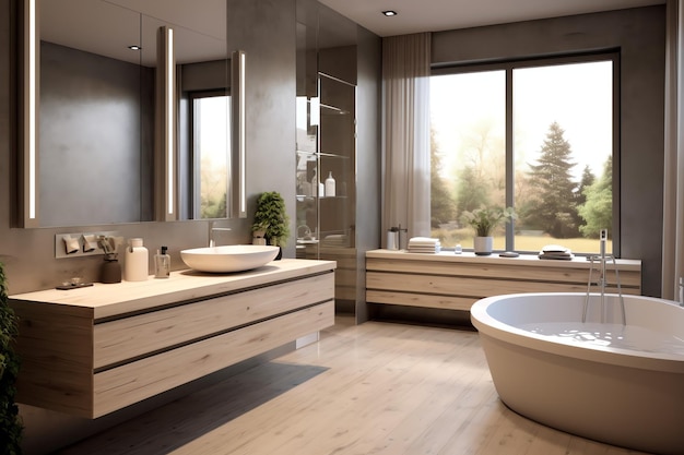 Innenarchitektur eines schönen modernen Badezimmers 3D-Rendering moderner Toilette oder Badezimmer in Hotel oder Haus