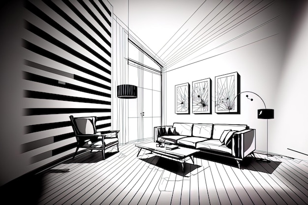 Innenarchitektur in Schwarz-Weiß mit Streifenzeichnung