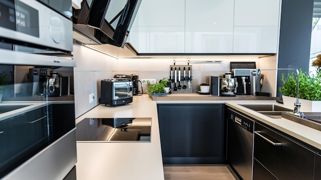 Foto innenarchitektur mit moderner küche generative ai
