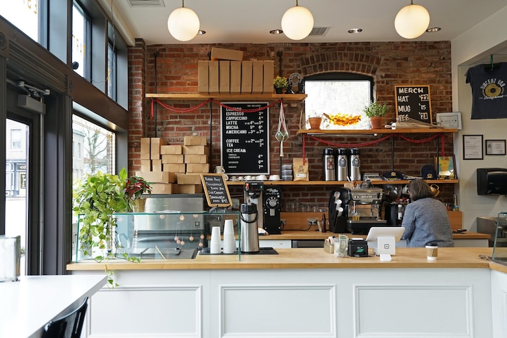 Foto innenarchitektur und dekoration der örtlichen donut-pflasterbar und des kaffeehauses