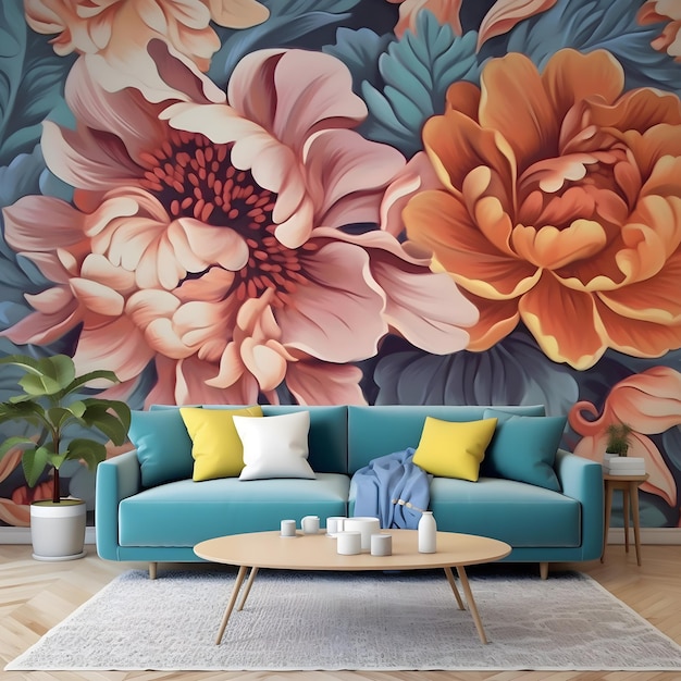 Innenarchitektur Wand Wohnzimmer Blume