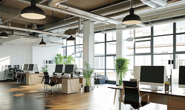 Foto innenbild eines openplan-büroraums mit natürlichem licht