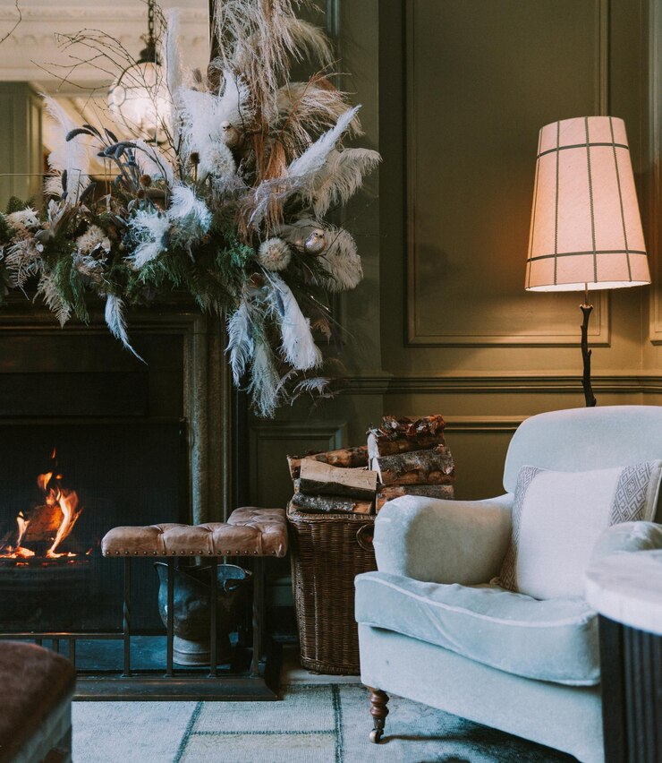 Foto innendes detail der gleneagles-fireside-lobby zu weihnachten