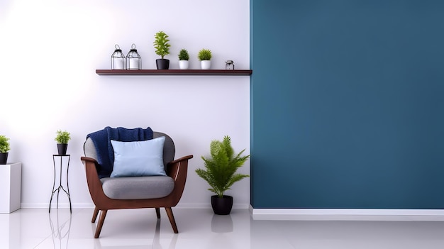 Inneneinrichtung, minimalistische Wohnzimmerdekoration, blaugrüne Farbe