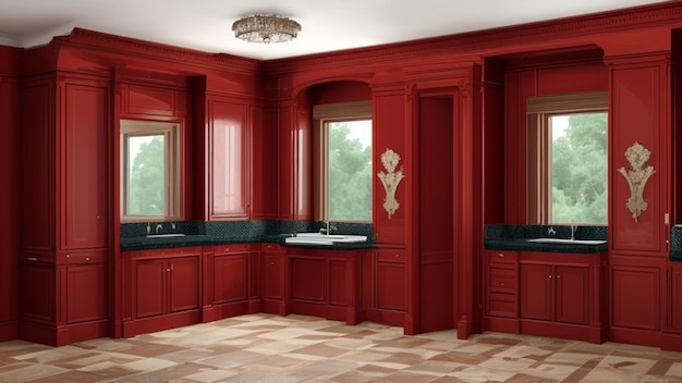Inneneinrichtung mit roten Fliesen im modernen Stil