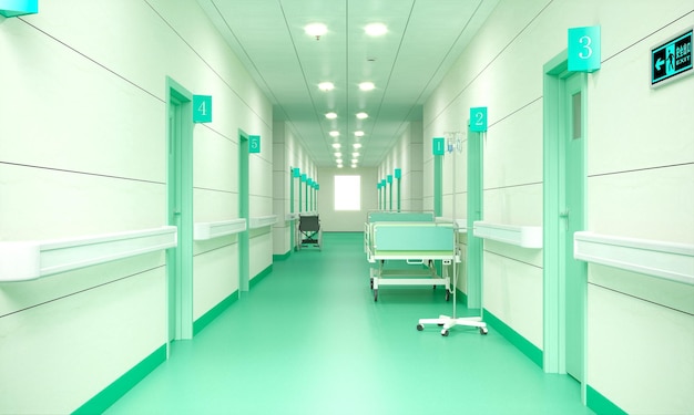 Innenflur eines Krankenhauses 3D-Rendering