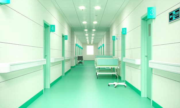 Innenkorridor eines Krankenhauses 3D-Rendering